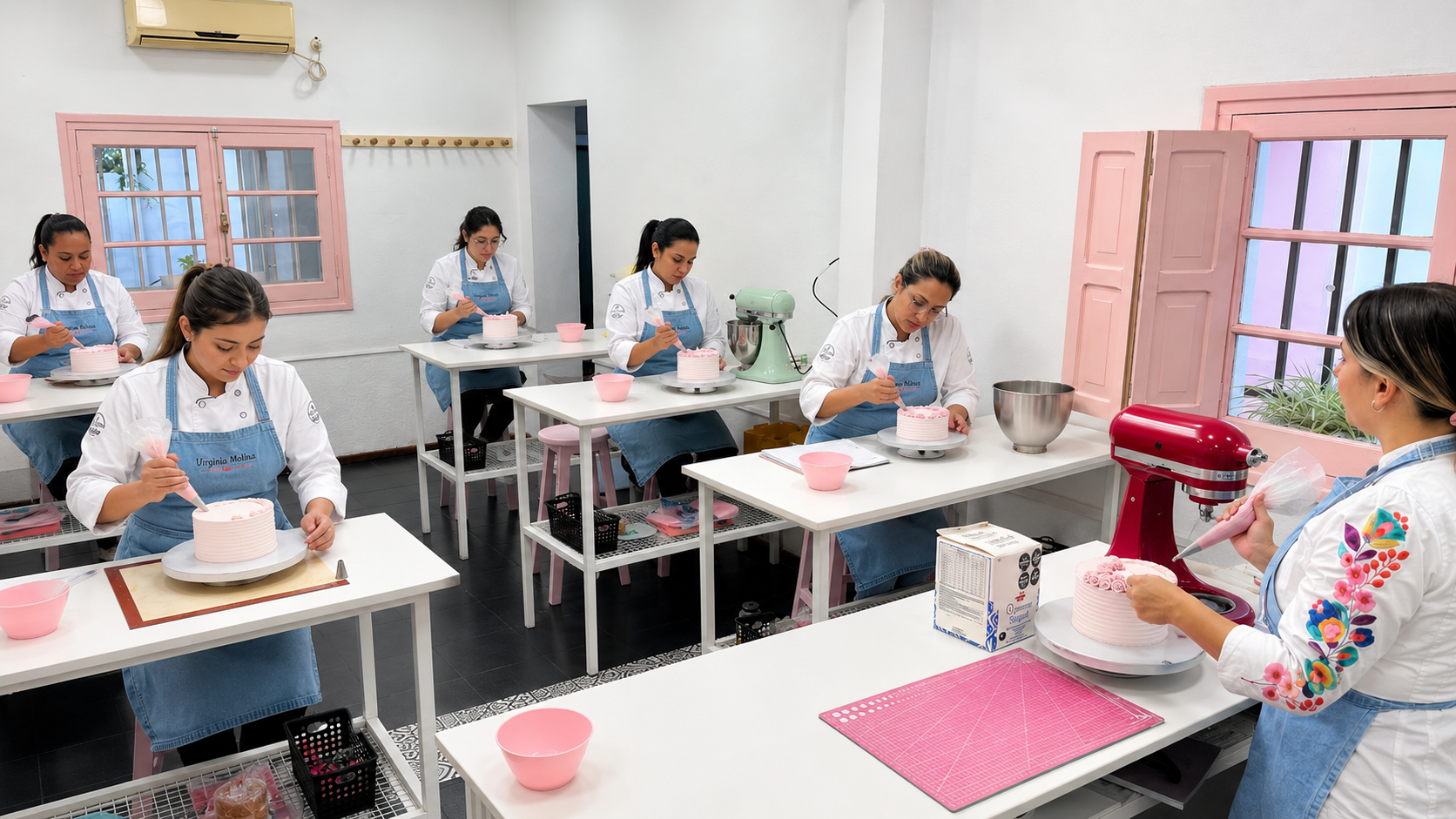 Alumnas trabajando en el aula de la Academia La Pastelería
